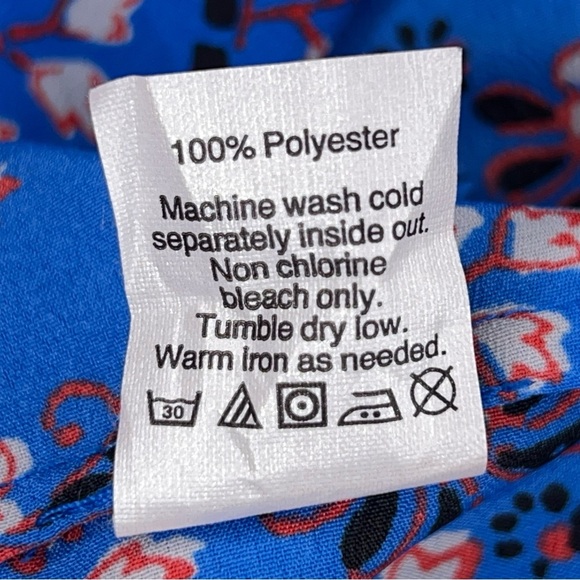 XS J Crew Blue Long Sleeve Blouse Vneck Red White Floral Boho Bohemian Colorful - Picture 13 of 13